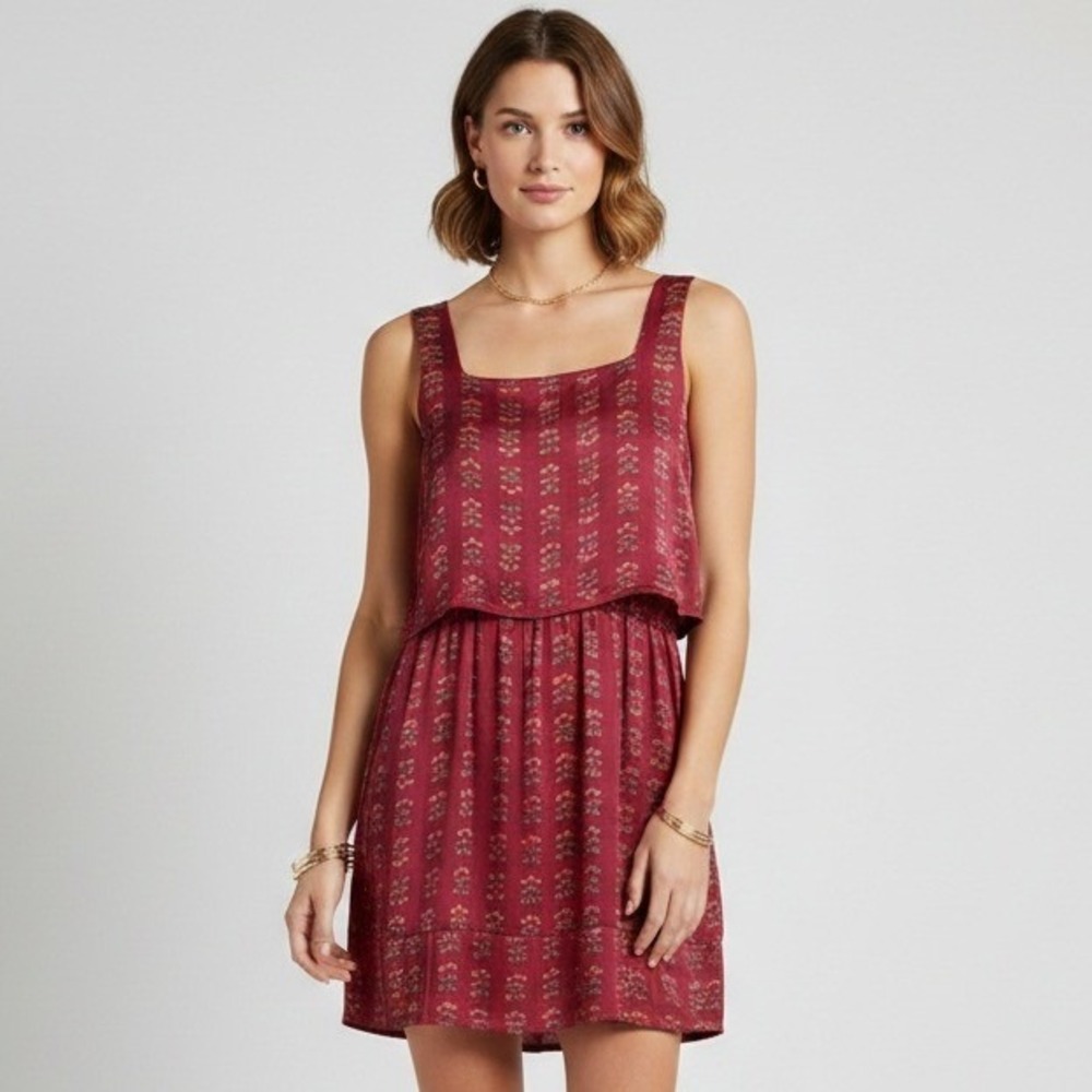 Tulle Geometric Print Mini Dress Womens Large Magenta Sleeveless Boho Summer L